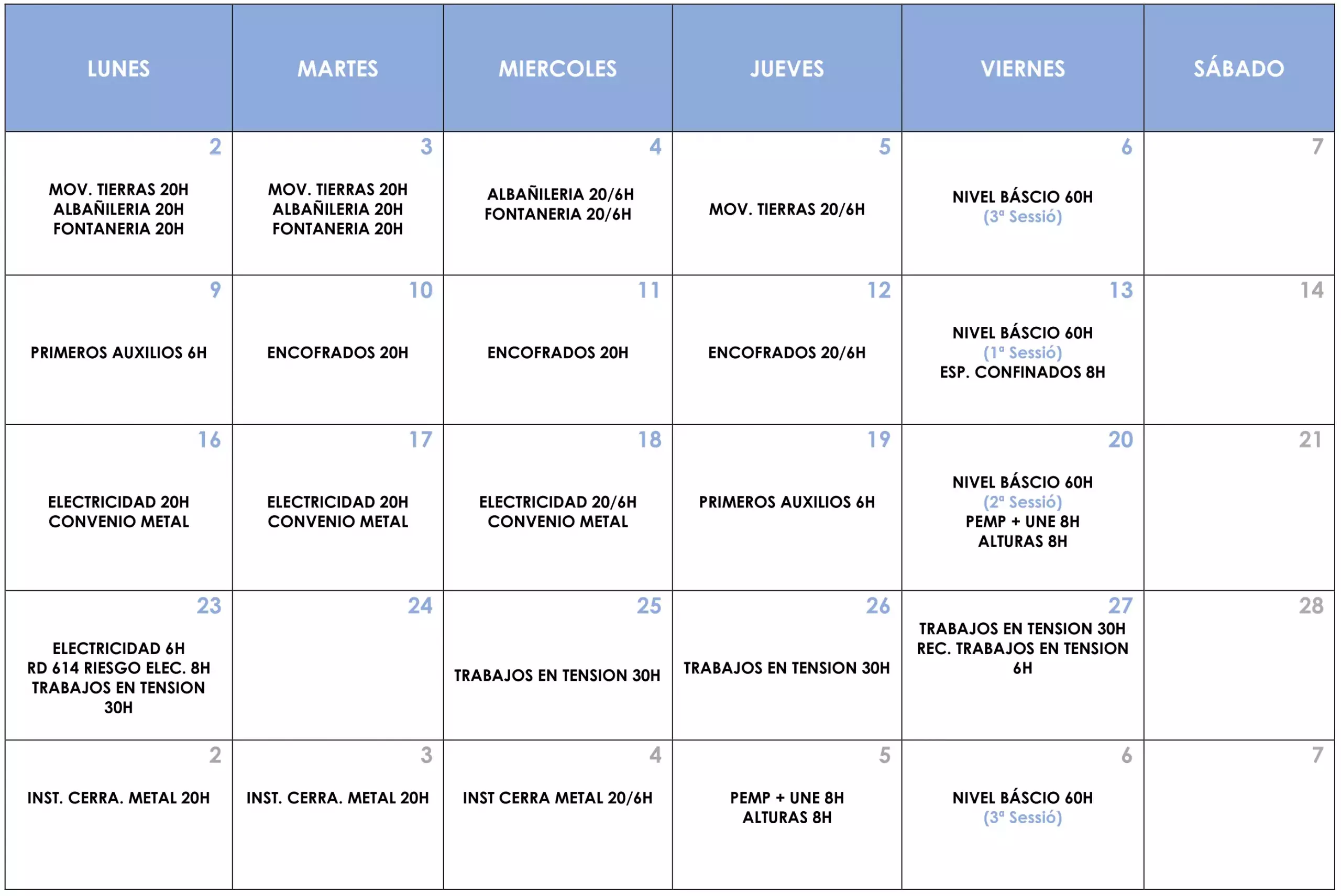 Calendario de eventos FEBRERO26